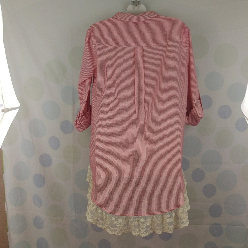 Umgee Country Striped Lace Trim Pockets Tunic - Picture 8 of 8